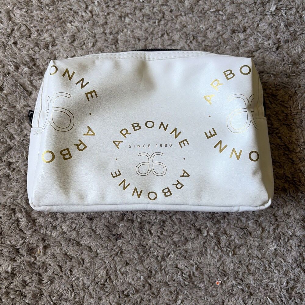 Arbonne Makeup Bag White Gold Logo Zippered